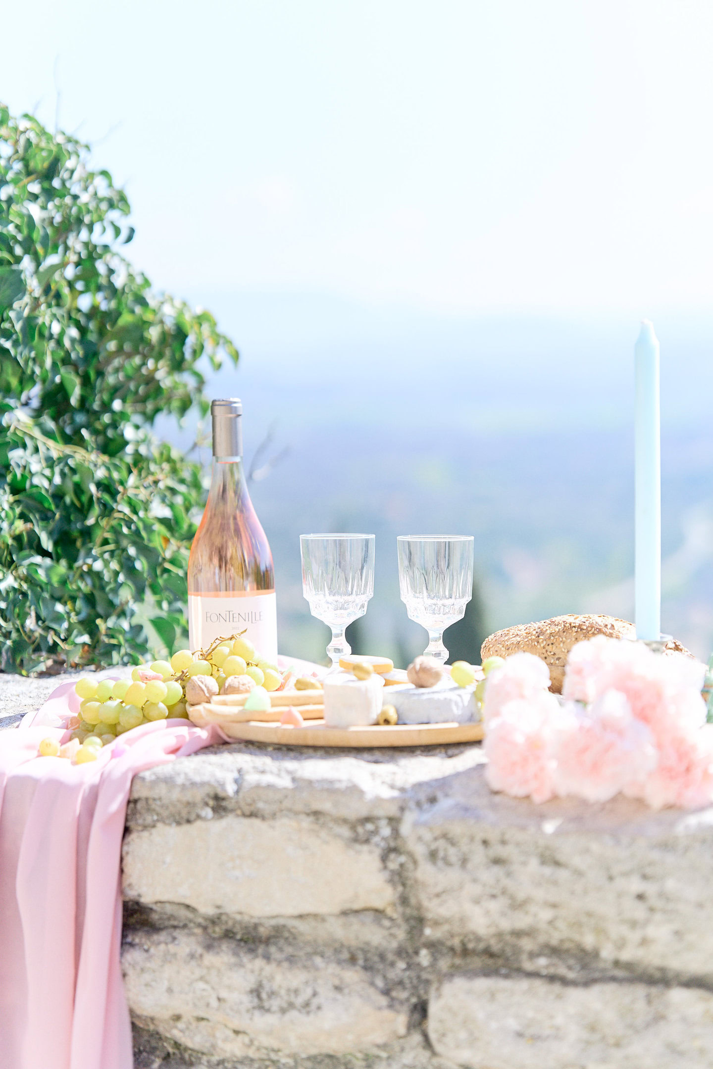 coupes champagne et pique nique avec vue